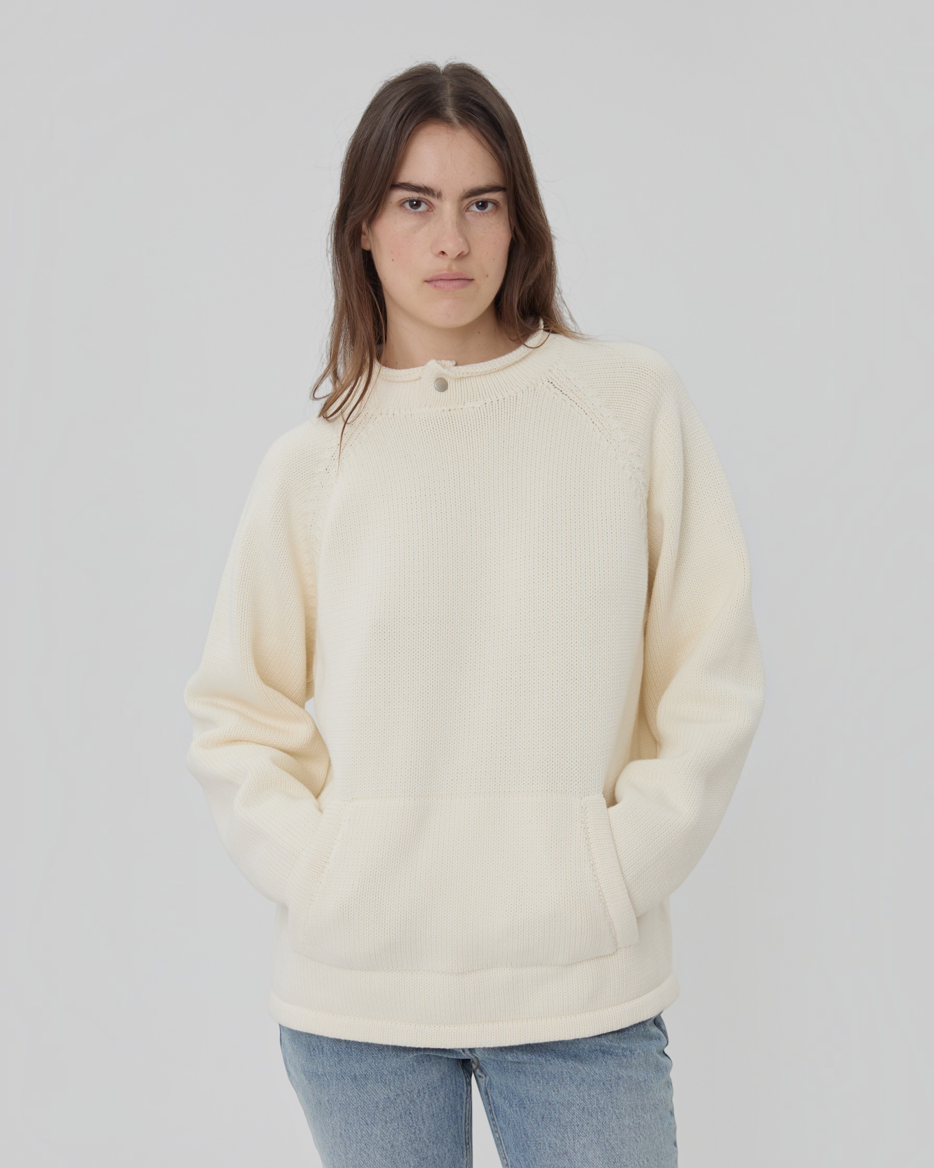 Snap Collar Sweater in Cream