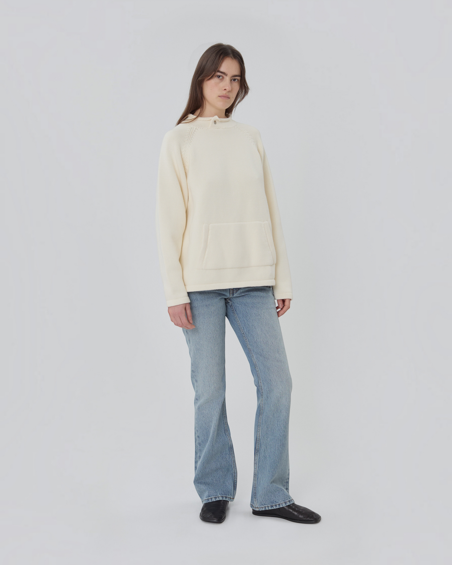 Snap Collar Sweater in Cream
