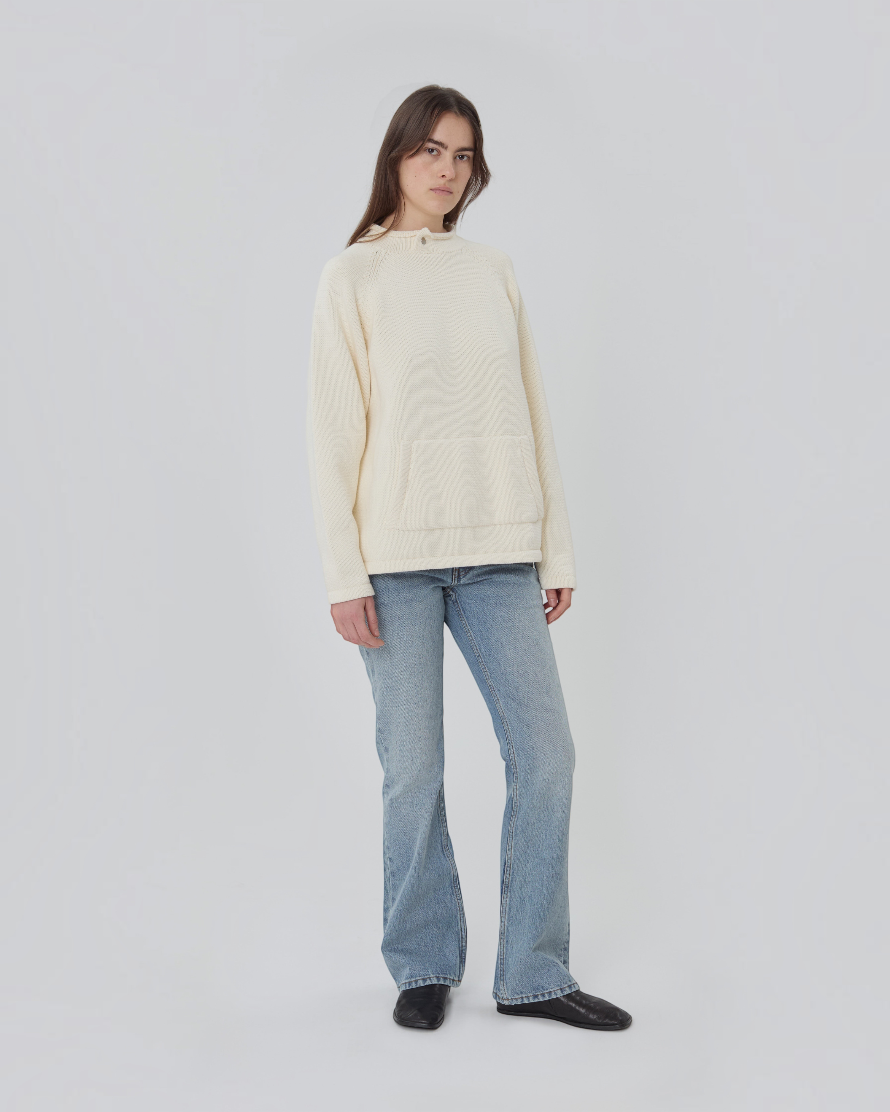 Snap Collar Sweater in Cream