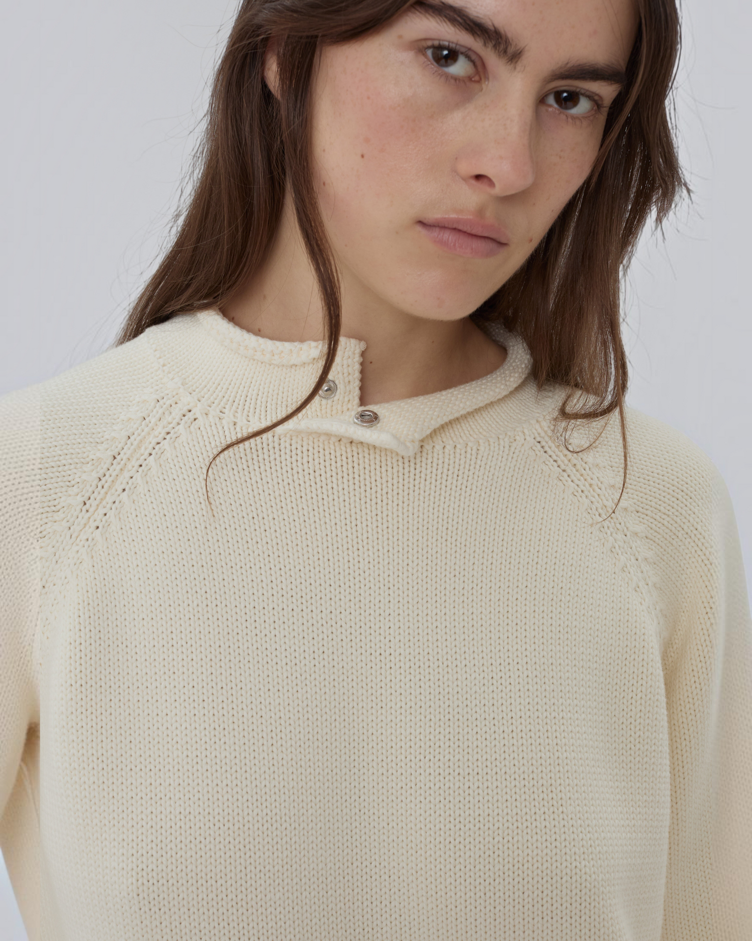 Snap Collar Sweater in Cream