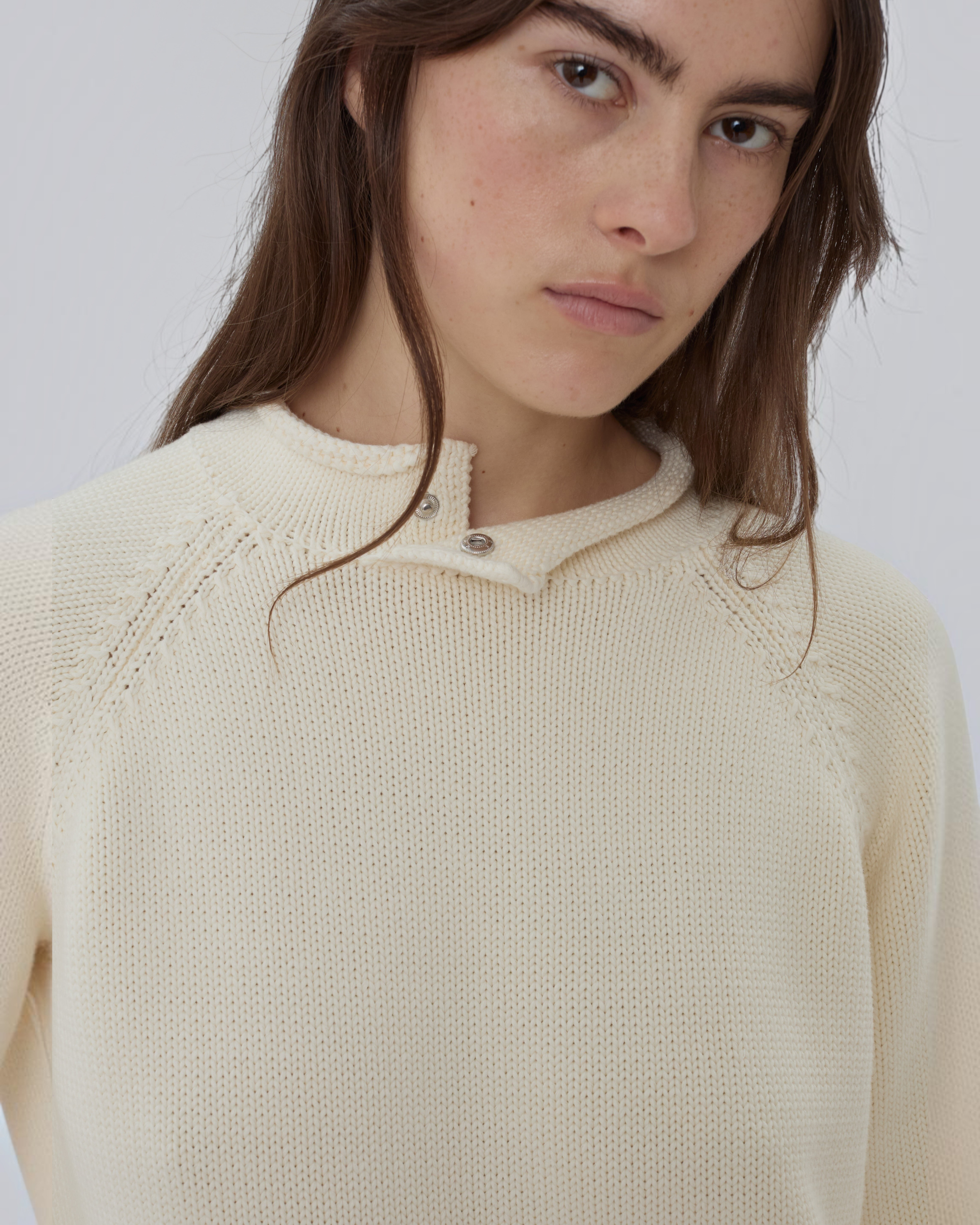 Snap Collar Sweater in Cream
