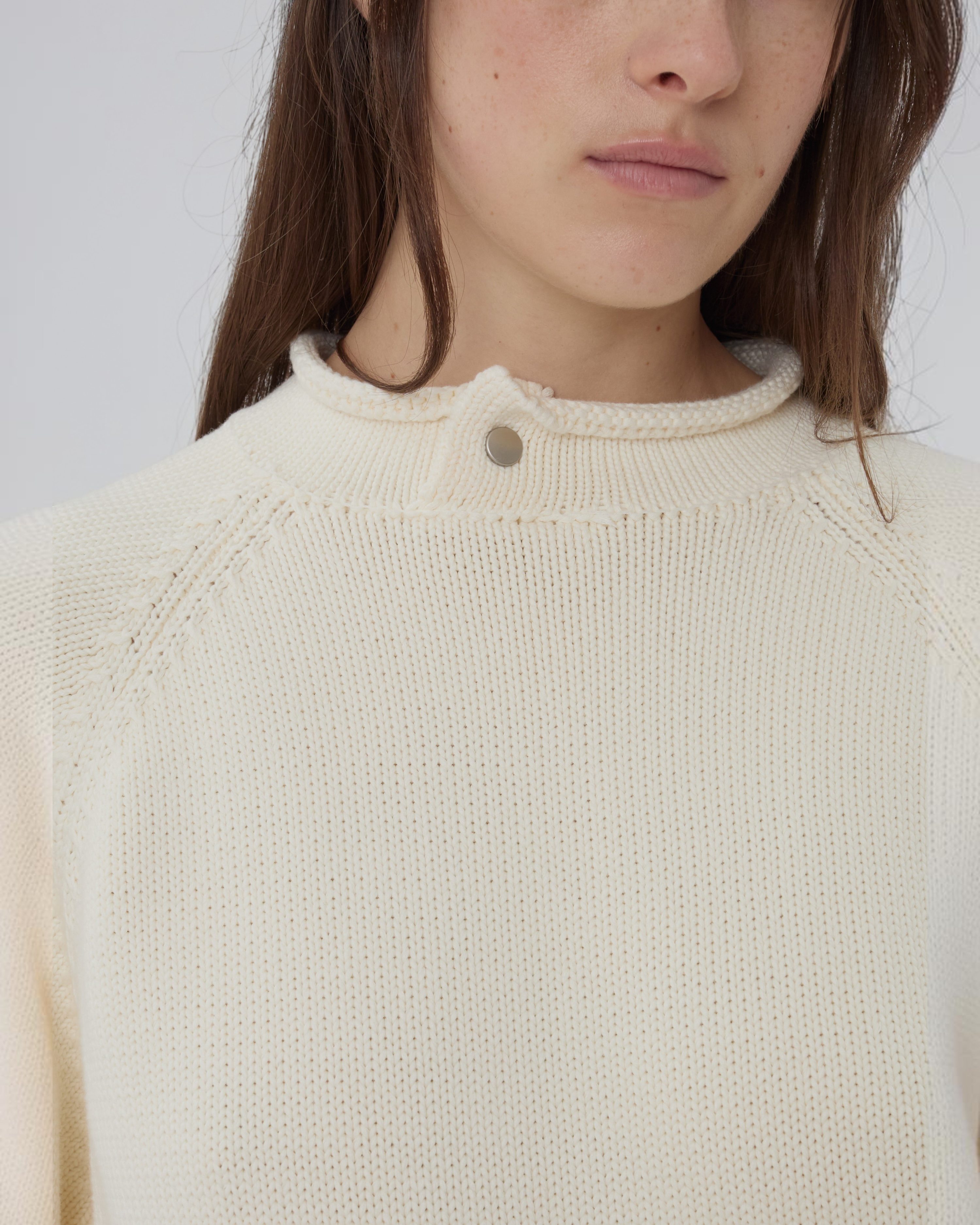 Snap Collar Sweater in Cream