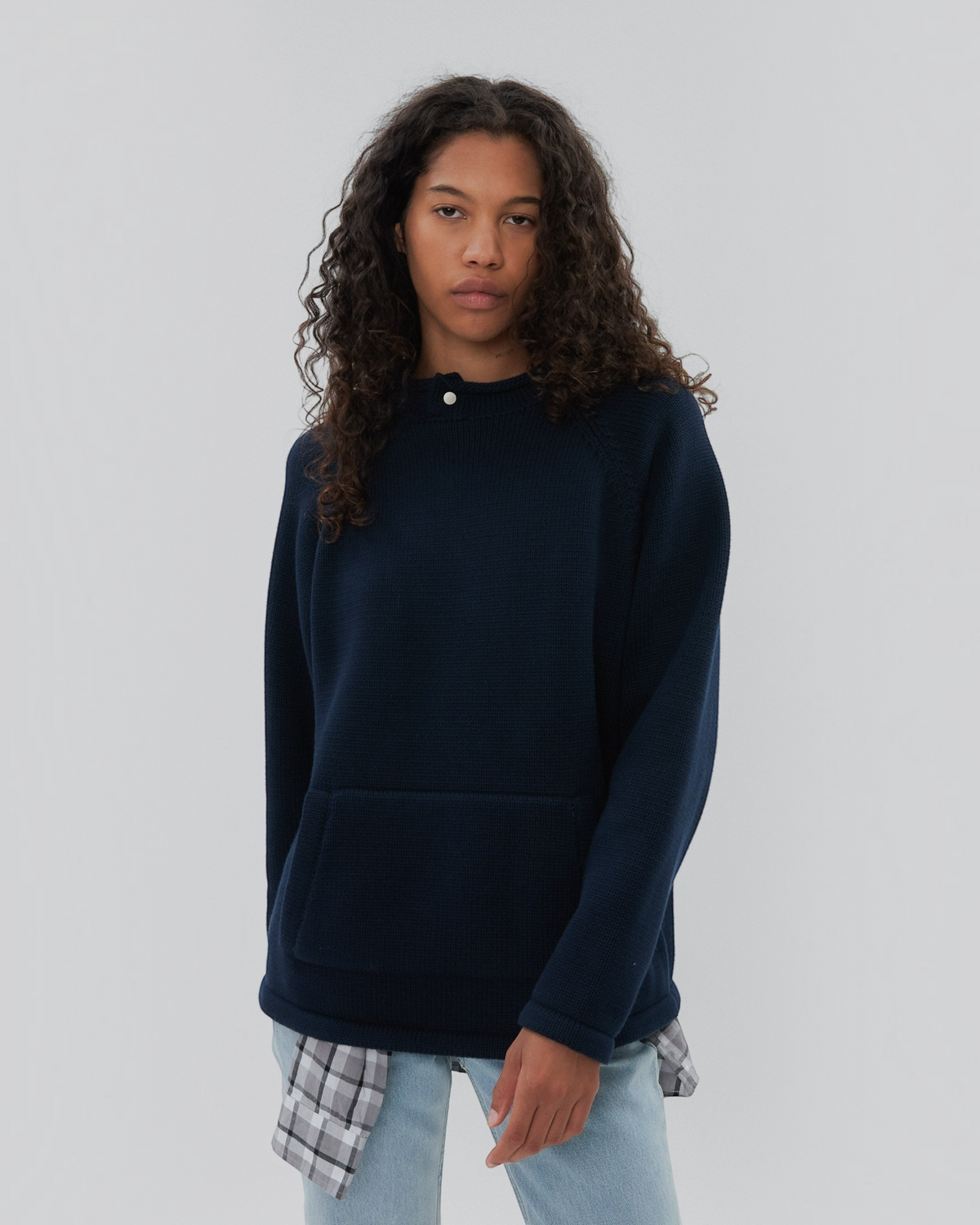 Snap Collar Sweater in Navy