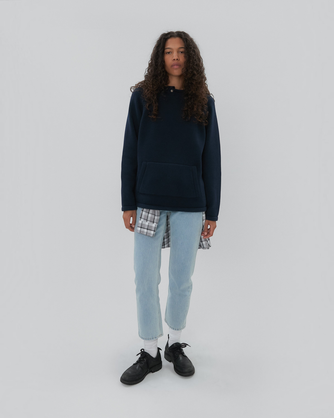 Snap Collar Sweater in Navy