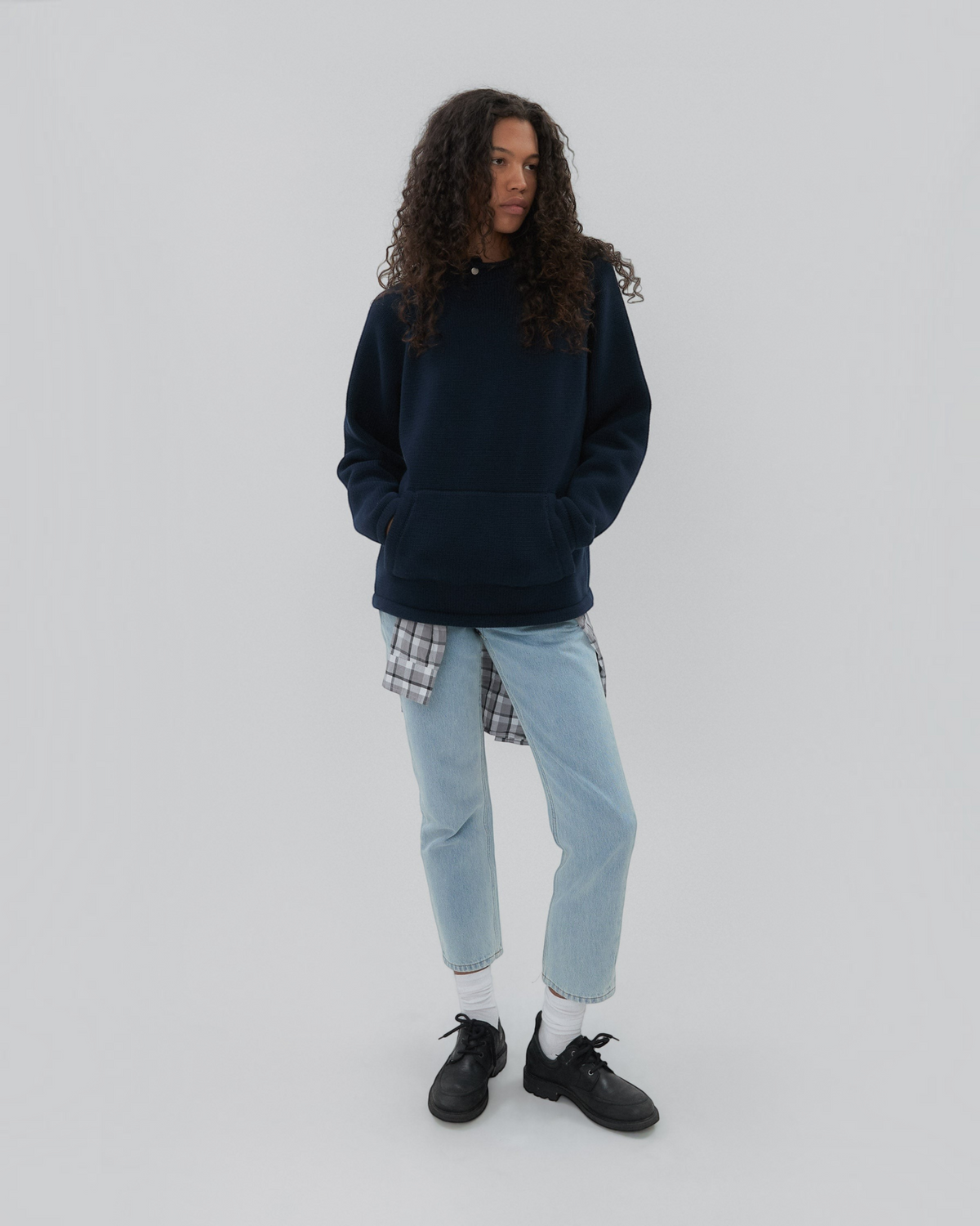 Snap Collar Sweater in Navy