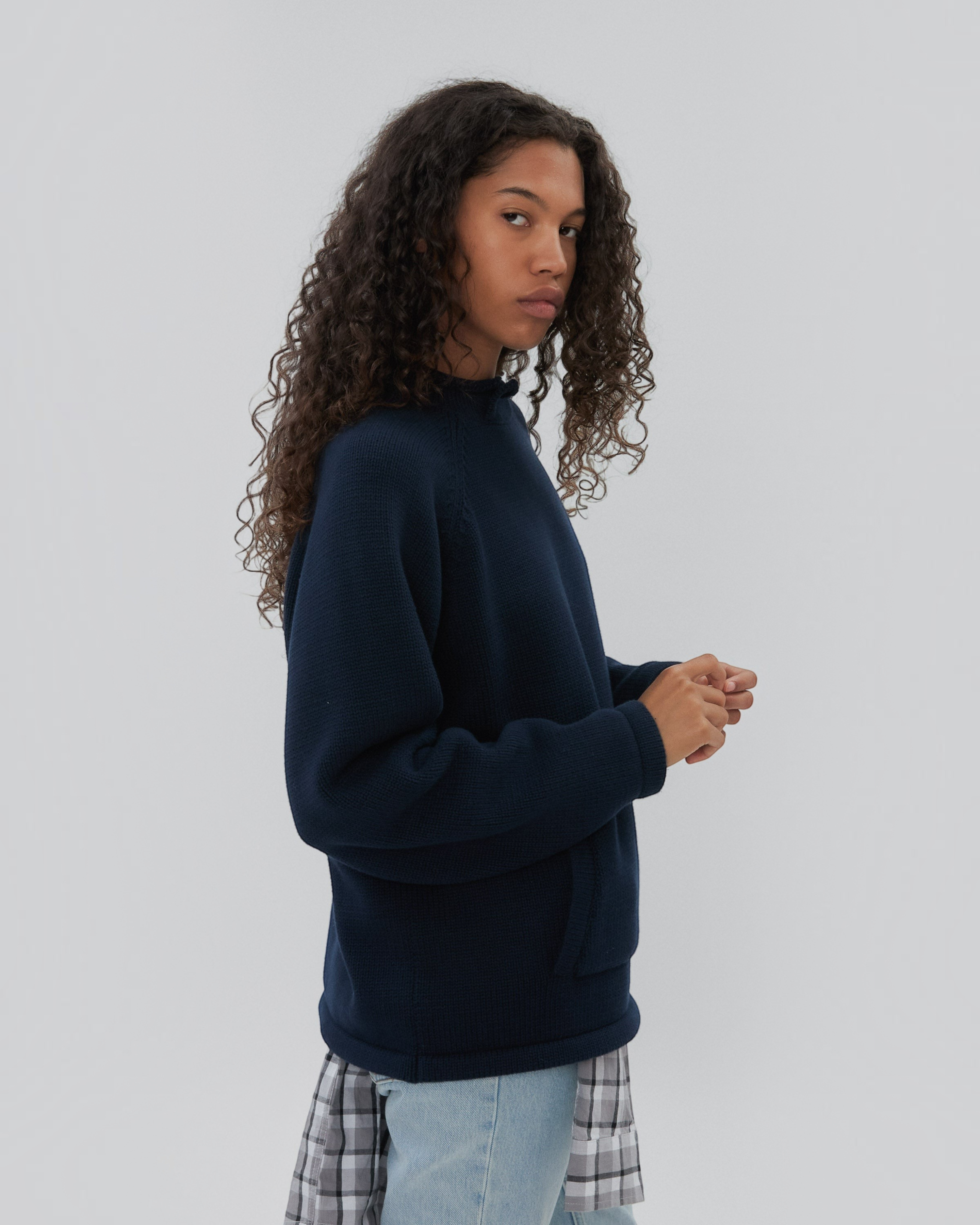 Snap Collar Sweater in Navy