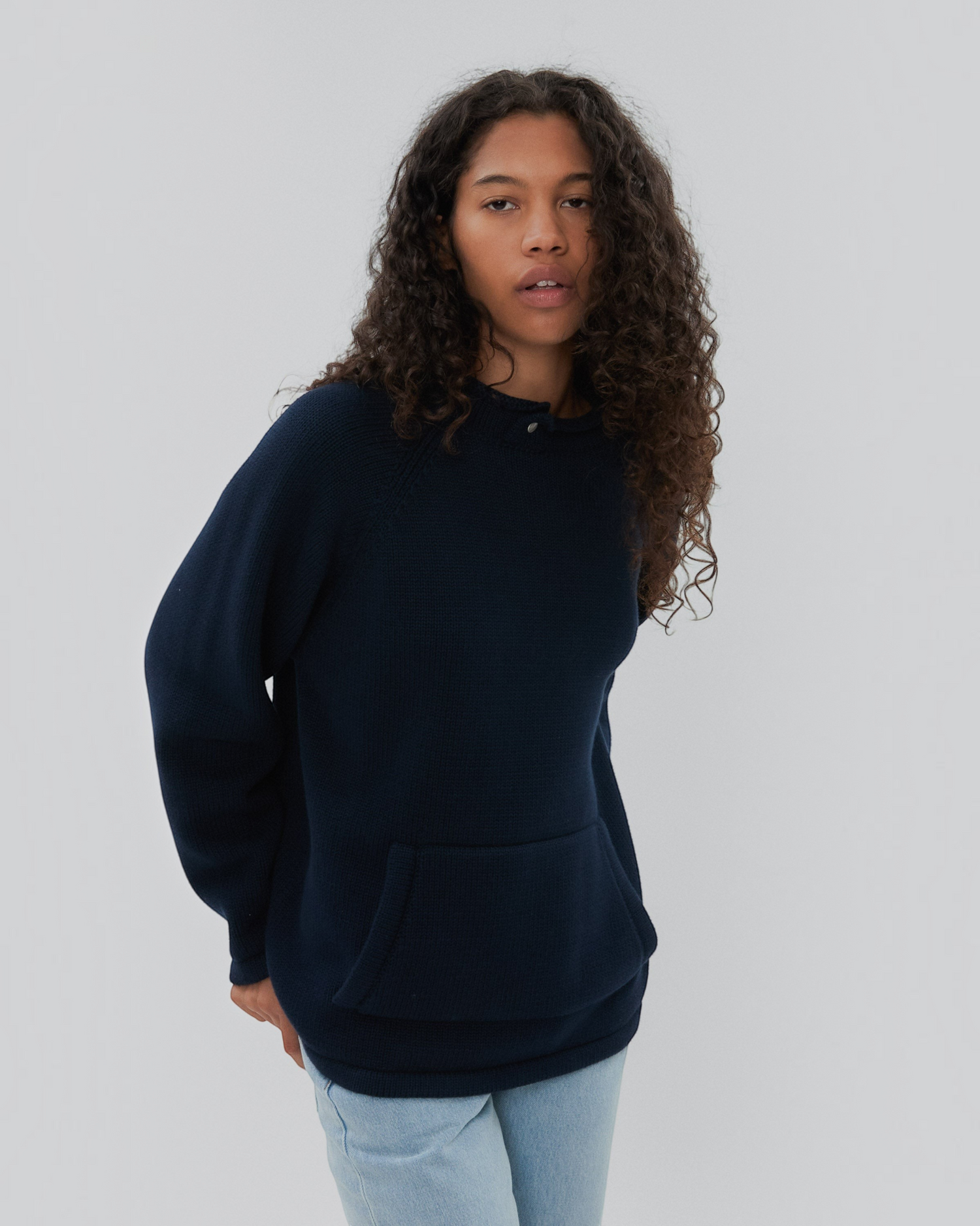 Snap Collar Sweater in Navy