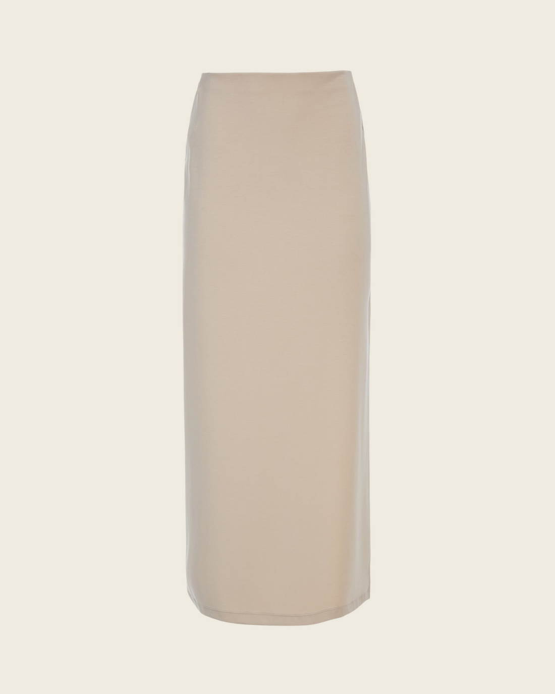 Weldun Ashley Skirt in beige, a minimal pull-on column skirt made from soft, breathable stretch MicroTencel fabric.