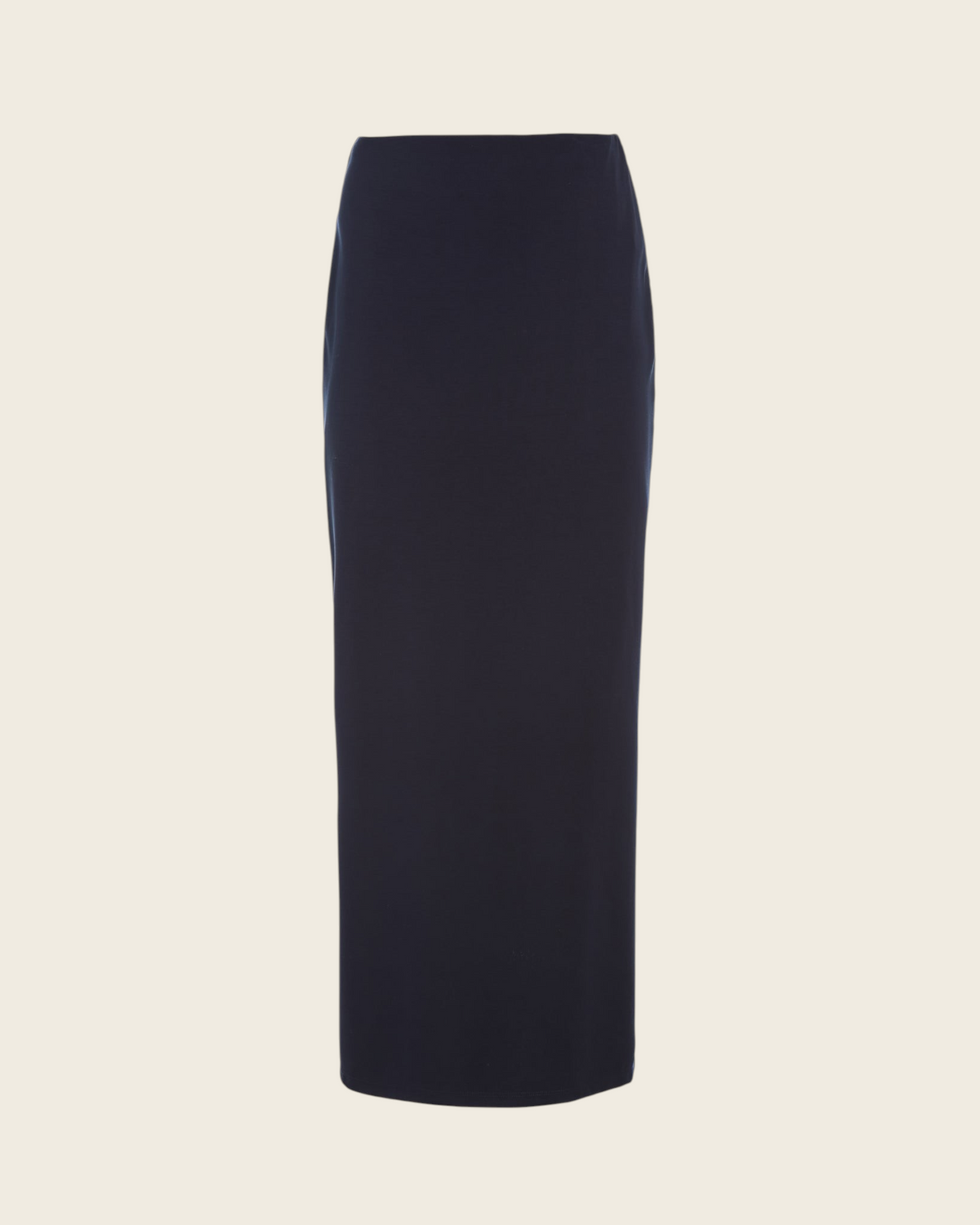 Weldun Ashley Skirt in black, a minimal pull-on column midi skirt made from soft, breathable stretch fabric.