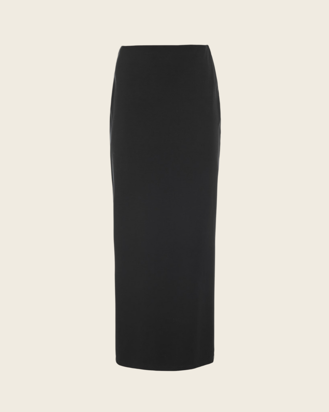 Weldun Ashley Skirt in black, a minimal column-silhouette pull-on skirt made from soft, breathable stretch fabric.