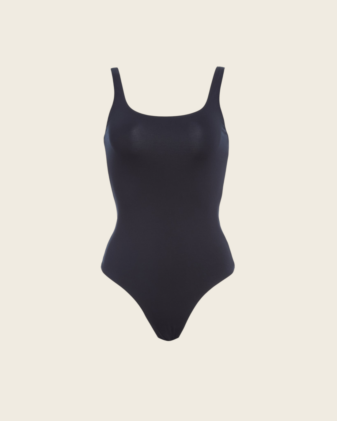 Weldun Lisa black tank bodysuit with a scoop neckline and supportive, breathable PYRATEX fabric in a sleek fit.