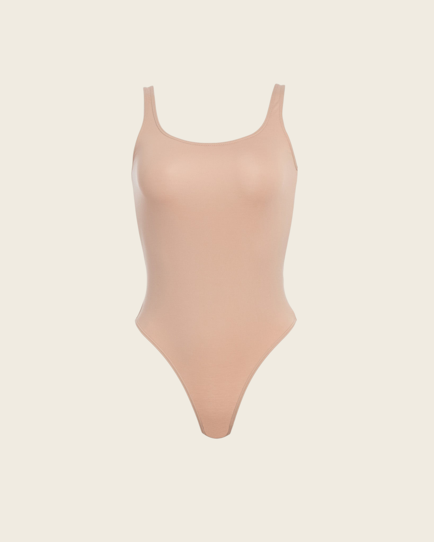 Weldun Lisa bodysuit in beige with a scoop neckline, medium straps, and a supportive, breathable fabric finish.
