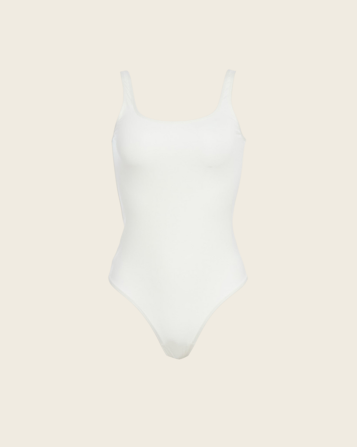 Weldun Lisa Bodysuit in white featuring a scoop neckline, medium straps, and supportive breathable fabric.