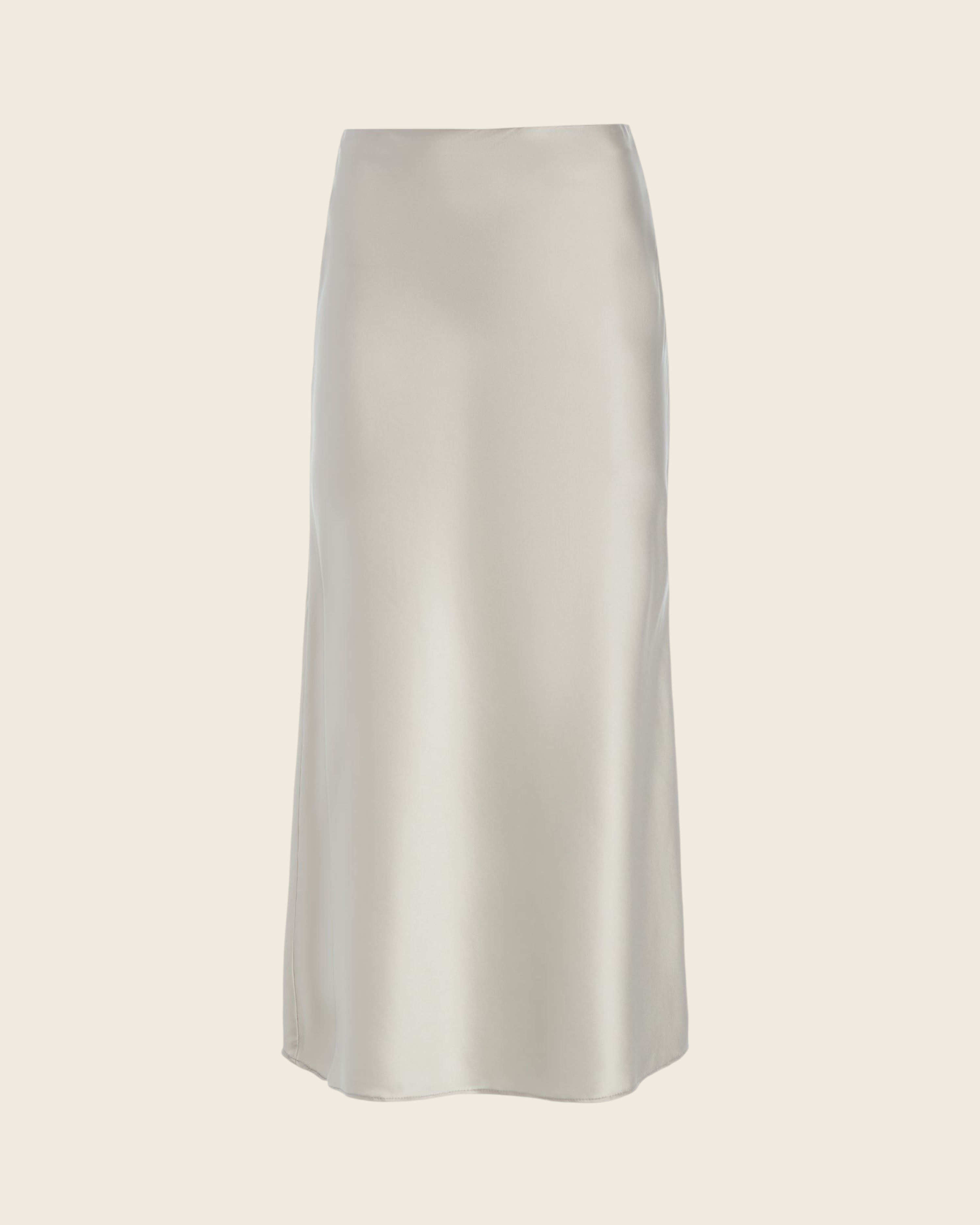 Weldun Max Skirt in champagne stretch silk with a fluid bias-cut silhouette and comfortable elastic waistband.