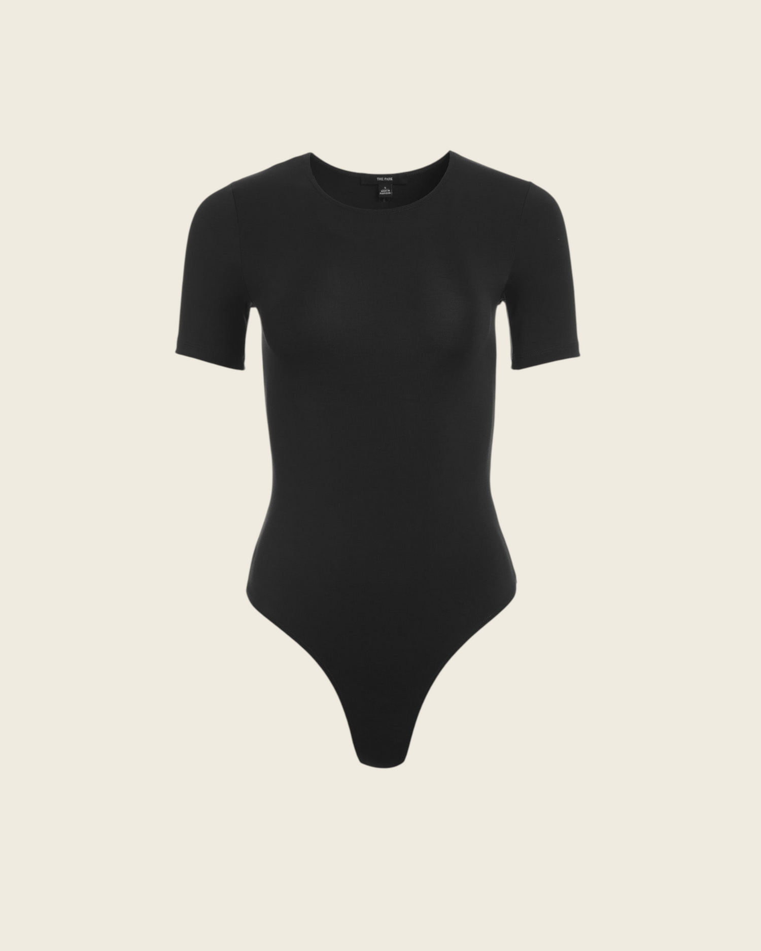 Weldun Penny short-sleeve black bodysuit in soft breathable MicroTencel with a flattering ballerina neckline