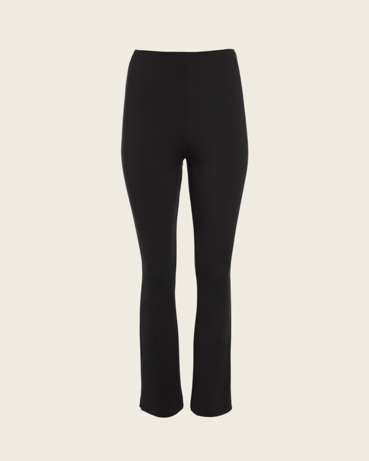 Weldun Sarah pull-on pants in black recycled polyester with an elastic waistband and adjustable side hem zippers.