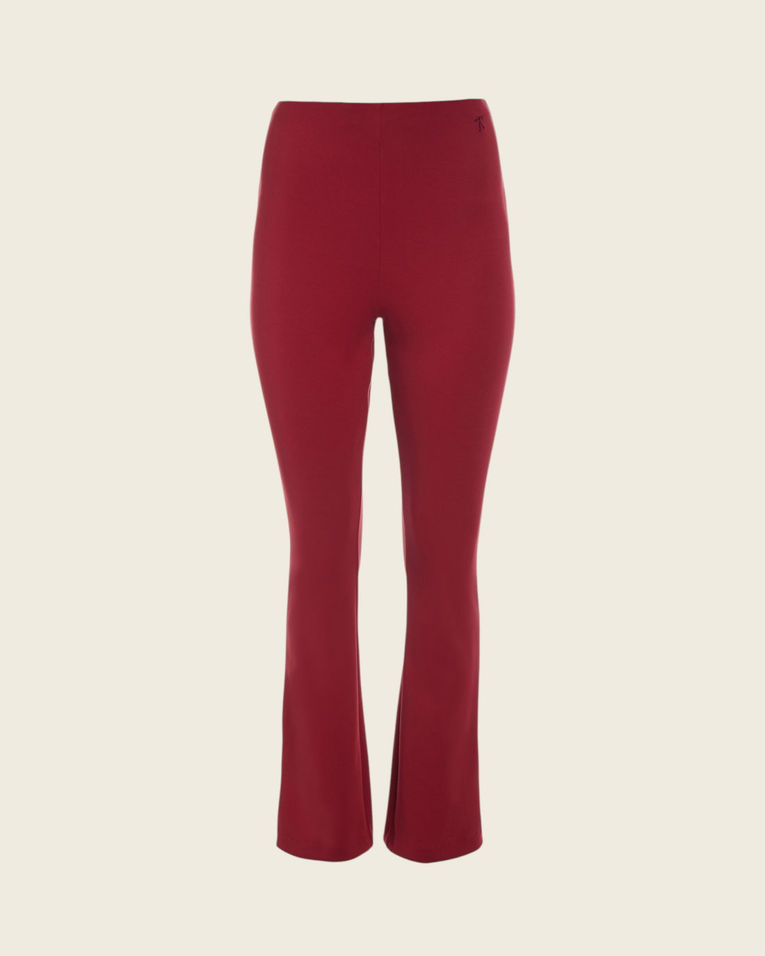 Weldun Sarah Pant in deep red recycled polyester with an elastic waistband and adjustable side-zip hem detail.