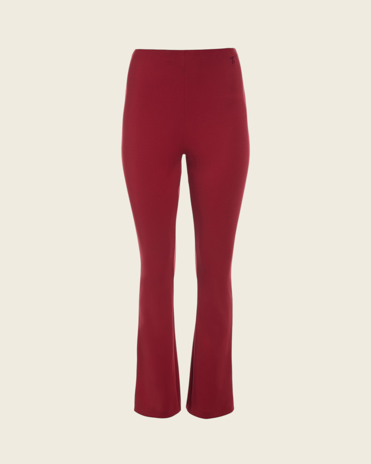 Weldun Sarah Pant in deep red recycled polyester with an elastic waistband and adjustable side-zip hem detail.