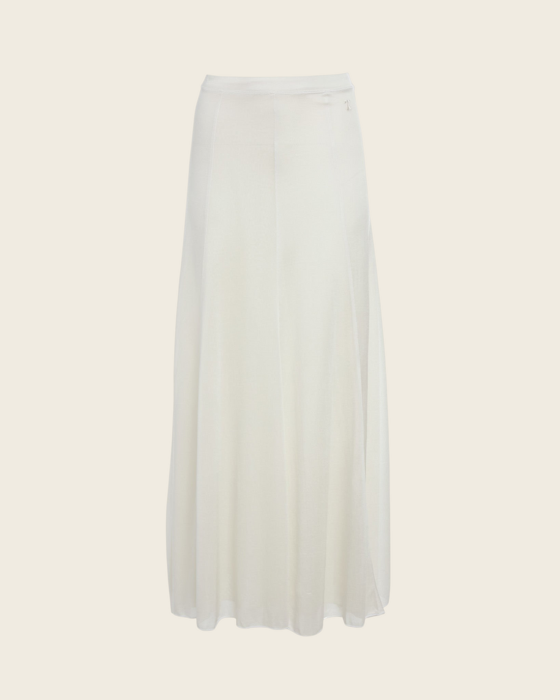 Weldun Semi-Sheer Olivia maxi skirt in cream lyocell with an elastic waistband and fluid paneled construction.
