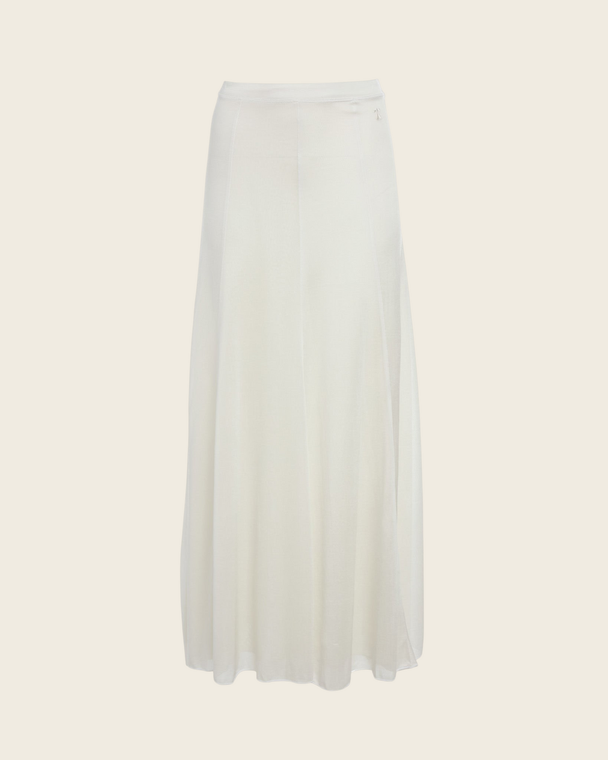 Weldun Semi-Sheer Olivia maxi skirt in cream lyocell with an elastic waistband and fluid paneled construction.