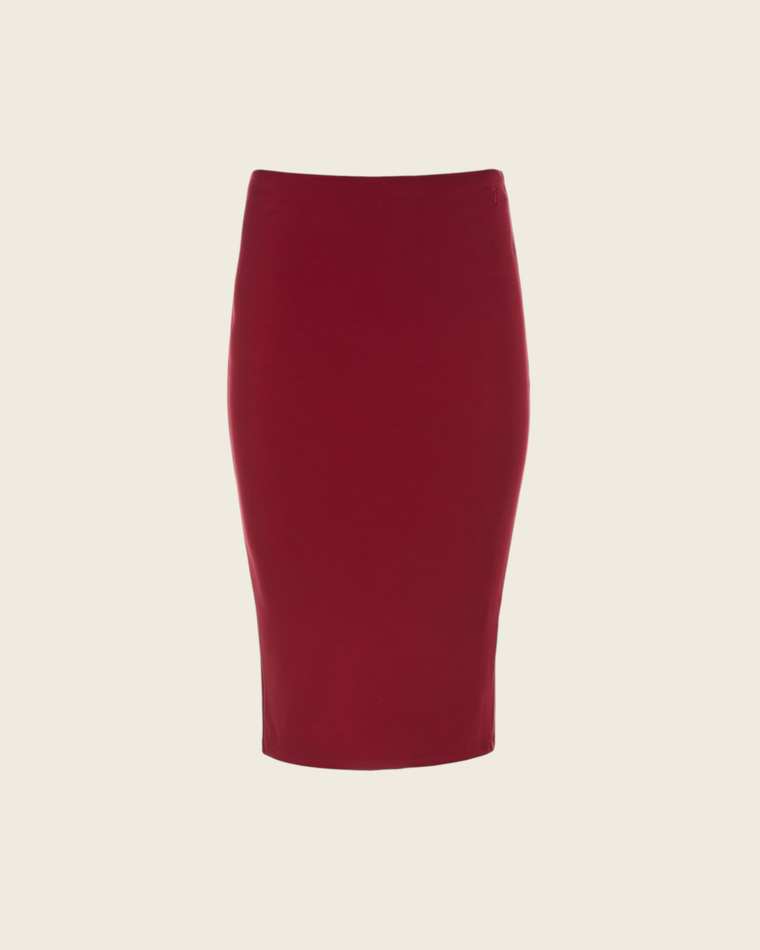 Weldun Sheryl Skirt in deep red MicroTencel fabric featuring a comfortable pull-on elastic waistband.