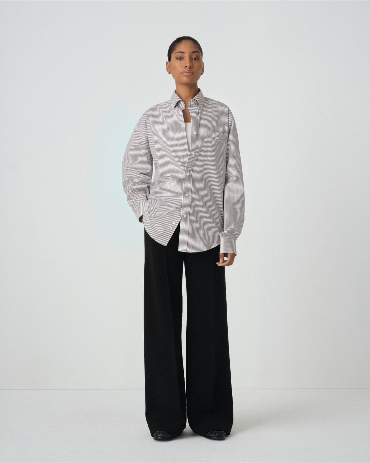 Magnetic Closure Button-Down in Grey Stripe