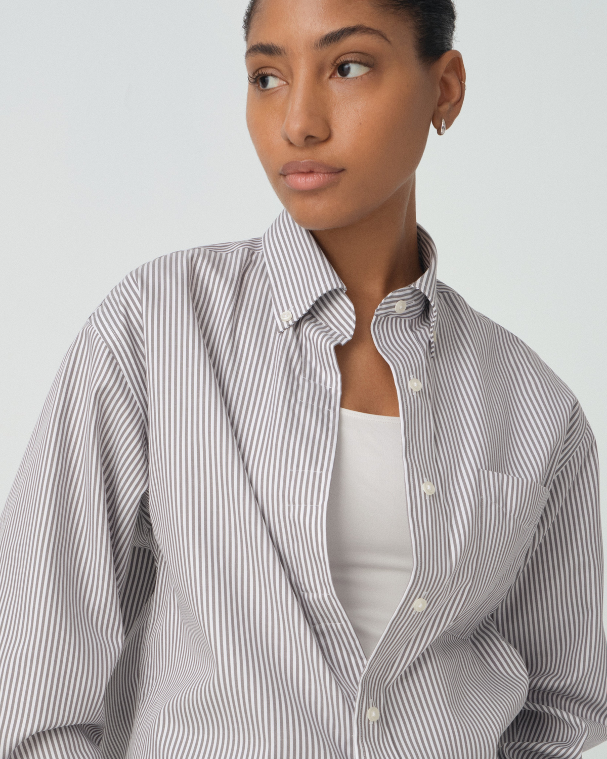 Magnetic Closure Button-Down in Grey Stripe
