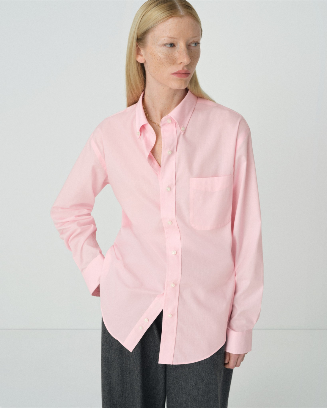Pink Long Sleeve Button Down Collar Shirt with Magnetic Closures