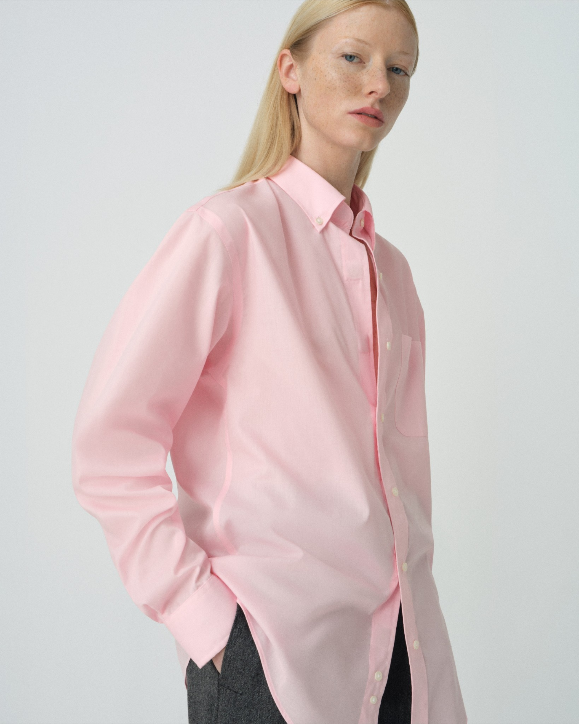 Pink Long Sleeve Button Down Collar Shirt with Magnetic Closures