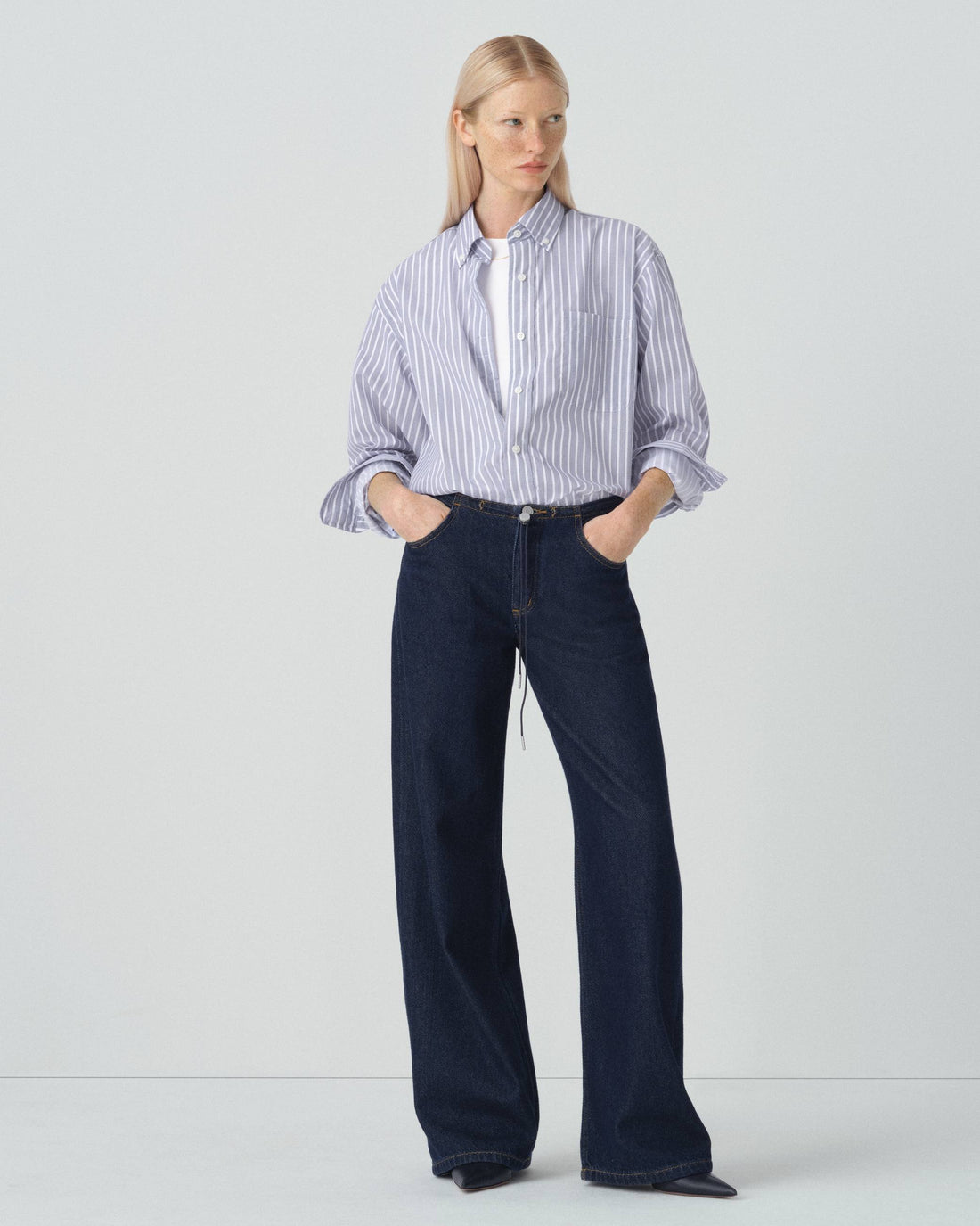 Stretch Long Sleeve Blue Stripe Button-Down Collar with Magnetic Closures