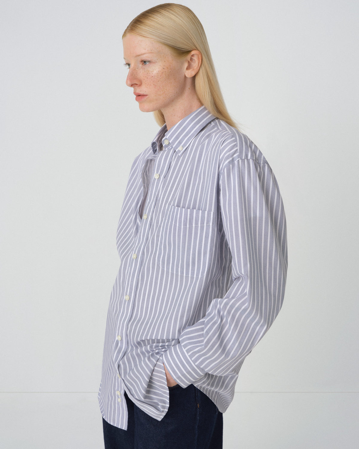 Stretch Long Sleeve Blue Stripe Button-Down Collar with Magnetic Closures