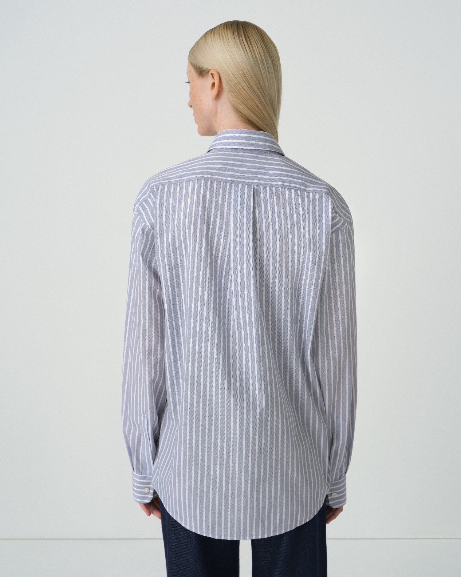 Stretch Long Sleeve Blue Stripe Button-Down Collar with Magnetic Closures